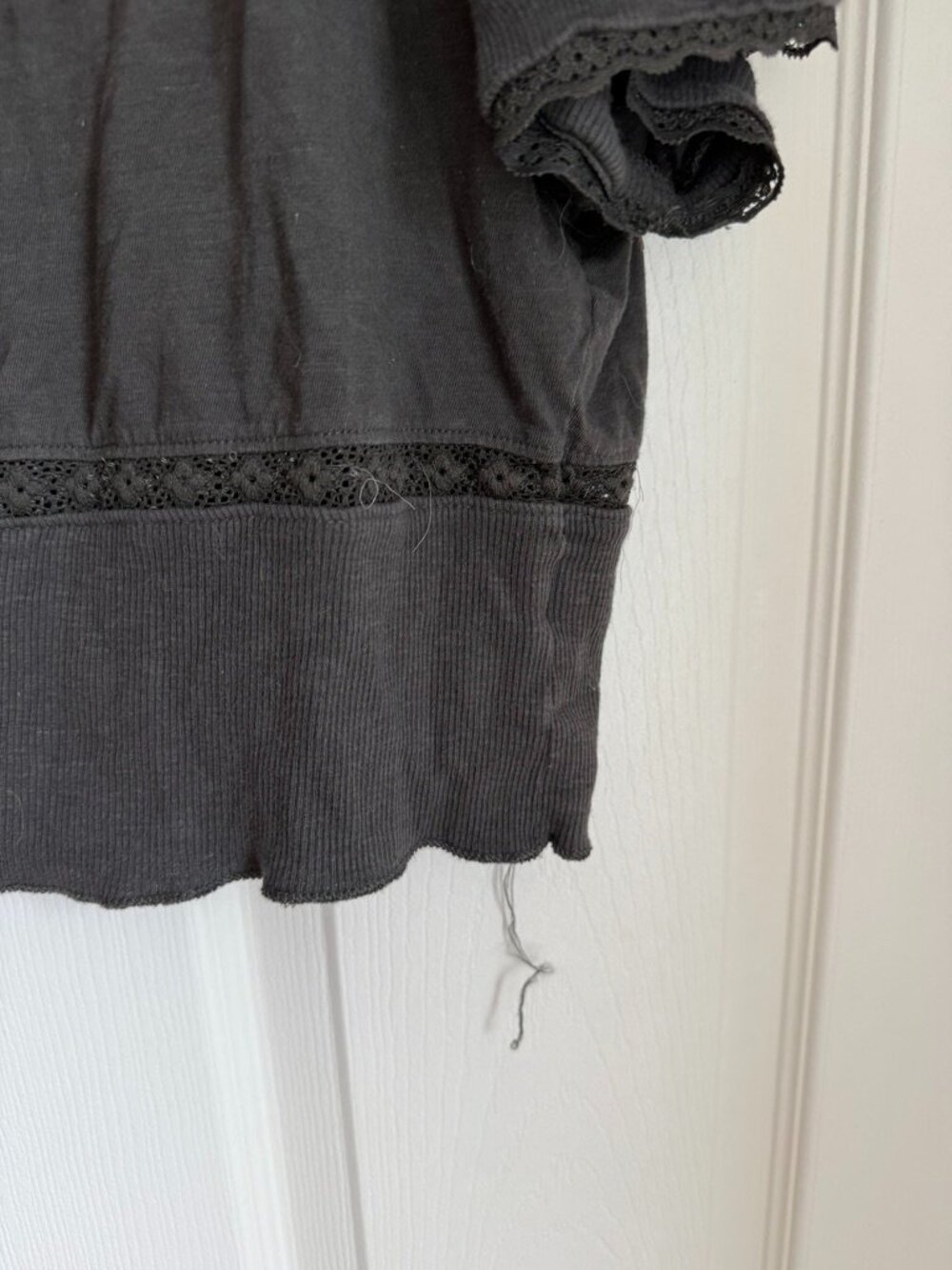 Aerie Black Lace Trim Puff Sleeve Top Size XXL - Picture 4 of 7